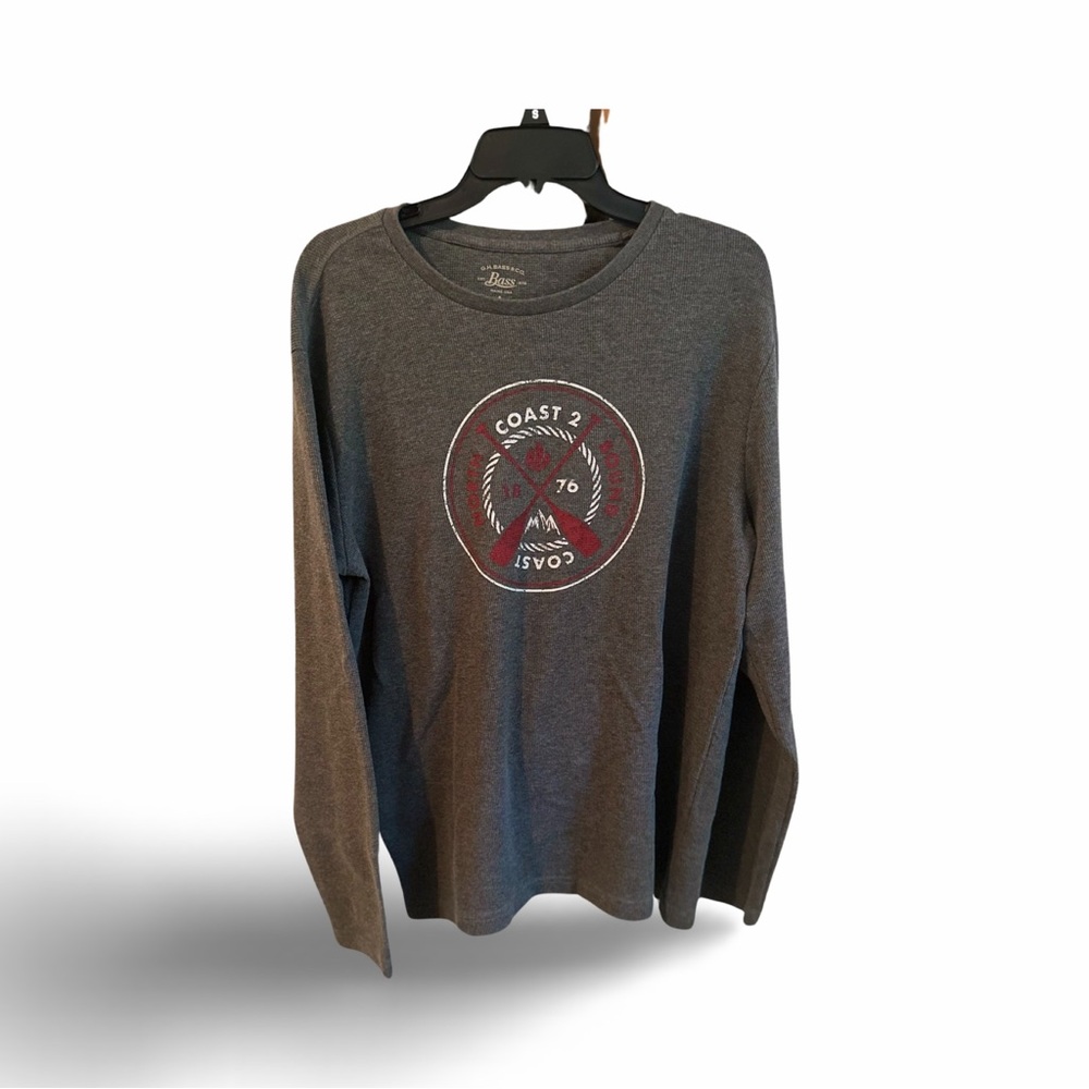 Bass Gray Long Sleeve Tee with Red Graphic